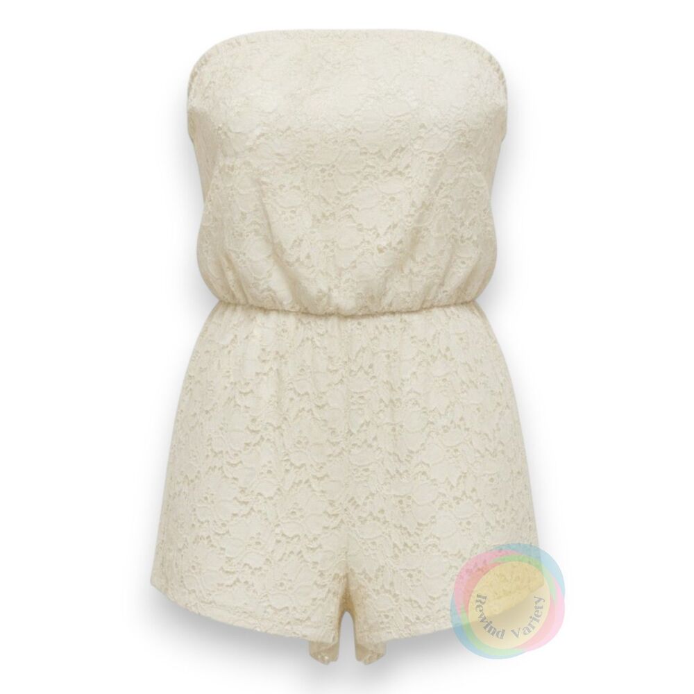 Vintage Charlotte Russe White Lace Romper L Made in USA Y2K